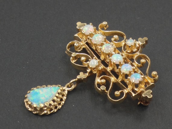 Vintage 14k Opal Pendant Pin Yellow Gold Natural … - image 3