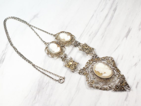 Antique Cameo Necklace Silver Cameo Necklace Vinta