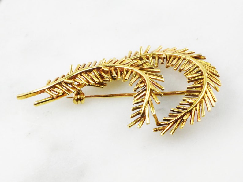 Vintage Tiffany Pin 18k Gold Pin Large Yellow Gold Pin Feather Etsy