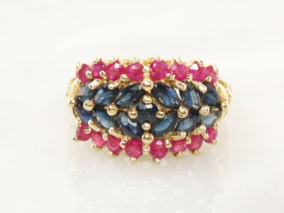 14k Gold Natural Sapphire and Ruby Ring Vintage R… - image 3