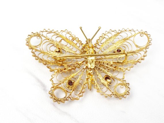 Vintage 14k Gold Butterfly Pin Gold Filigree Pin … - image 6