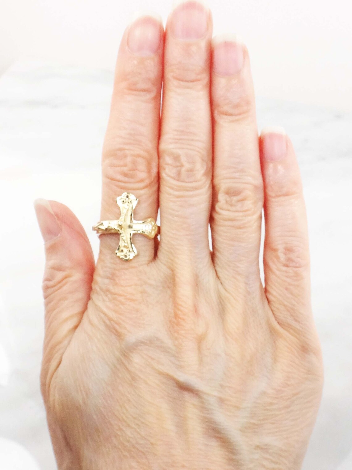 Vintage 14k Gold Crucifix Ring Unisex Cross Ring Yellow Gold Etsy