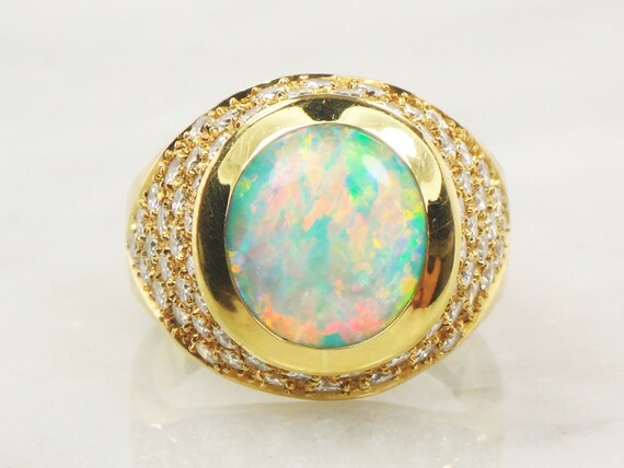 Vintage 18k Yellow Gold Large Natural Opal Ring G… - image 3