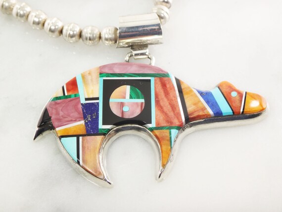 Alvin Yellowhorse Sterling Silver Bear Necklace Multi stone Inlaid