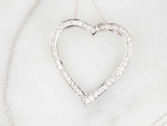 Large 14k White Gold Open Heart Natural Diamond N… - image 5