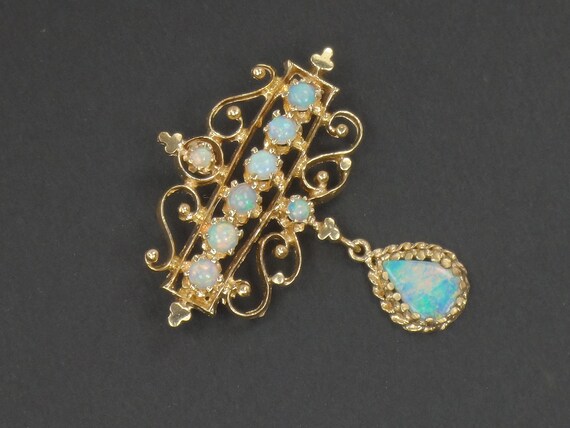 Vintage 14k Opal Pendant Pin Yellow Gold Natural … - image 2