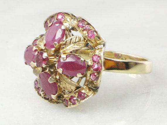 Vintage 14k Yellow Gold Natural Ruby Ring with Re… - image 2