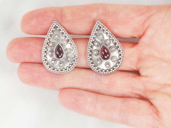 Vintage Sterling Garnet Earrings Silver Garnet Ear