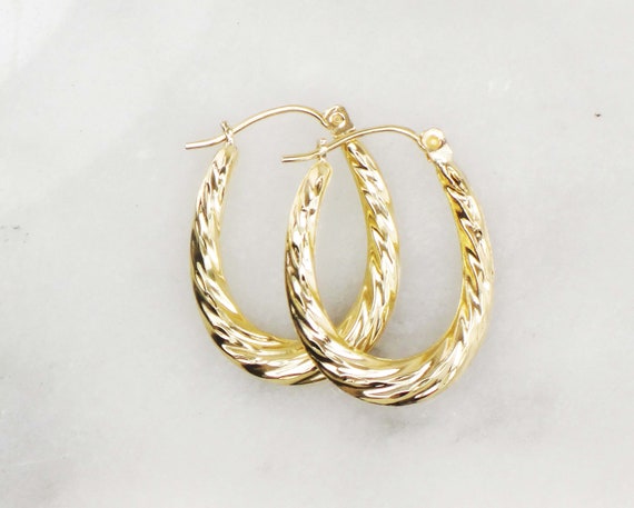 Vintage 14k Gold Hoop Earrings Yellow Gold Oval Ho
