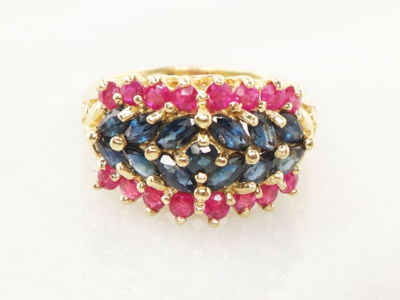 14k Gold Natural Sapphire and Ruby Ring Vintage R… - image 1