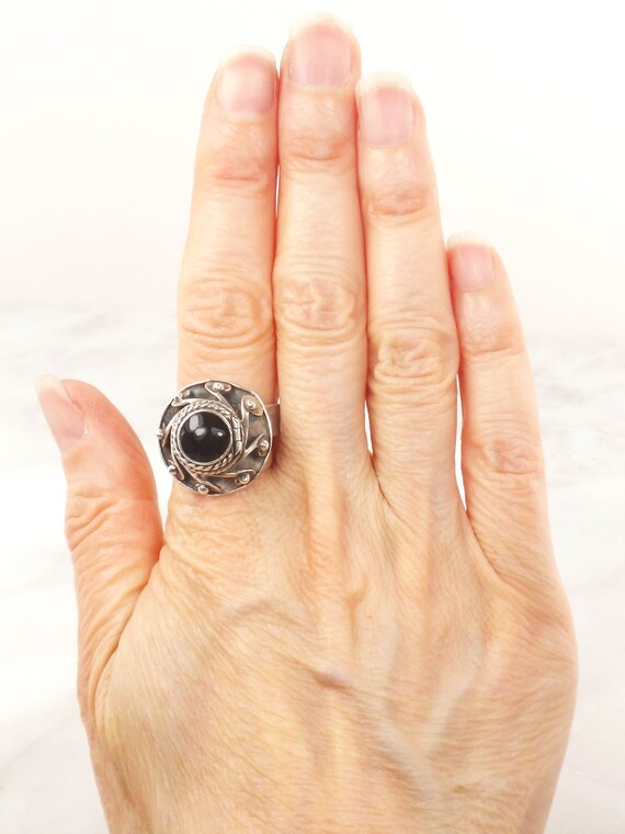 Vintage Sterling Silver Onyx Ring Mexico Eagle Mark Black
