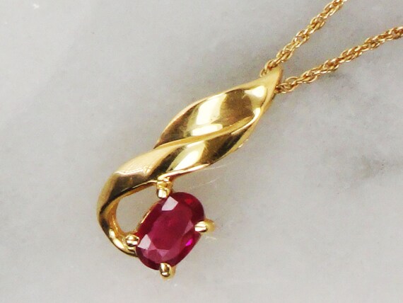 Vintage 14k Gold Ruby Necklace Solid 