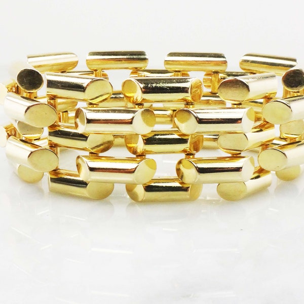 Vintage Heavy Gold Link Bracelet 14k Gold Bracelet Wide Bar Link Bracelet Heavy Bracelet Gate Bracelet 7 1/2" Circa 1980's
