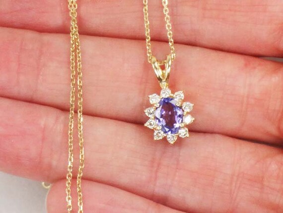 Vintage 14k Oval Tanzanite and Diamond Pendant Ne… - image 9