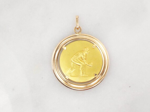 Vintage 18k Gold Bocce Charm Solid Gold Bocce Pla… - image 2