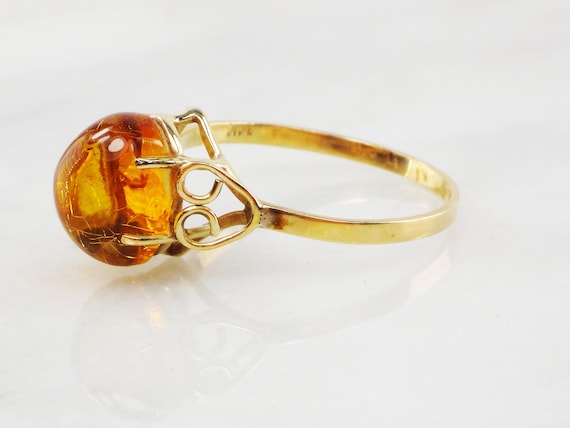 Vintage 14k Gold Amber Ring Handmade Amber Ring H… - image 4