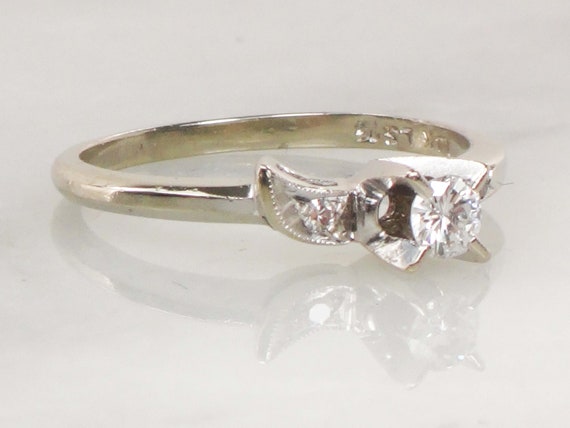 Vintage 4k White Gold Natural Diamond Engagement … - image 3