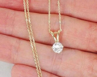 Vintage Diamond Pendant Necklace: 14k Yellow Gold, .55 Carat Round Solitaire, 18"