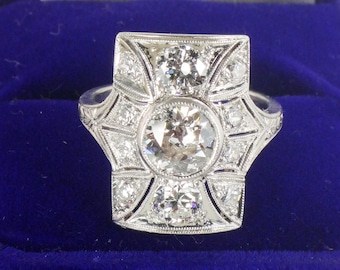 Vintage Art Deco Platinum Old Mine Cut Diamond Ring, 1 Carat, 1920s Size 6.75