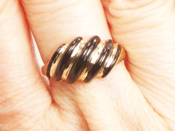 Vintage KBN Kabana 14k Onyx Ring Fluted Black Ony… - image 1