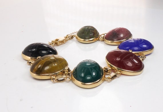 Vintage 14k Large Scarab Bracelet with Double Lin… - image 5