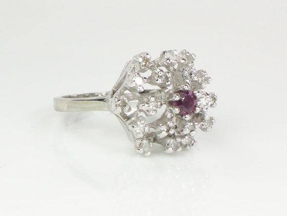 Vintage 14k White Gold Natural Ruby and Diamond C… - image 3