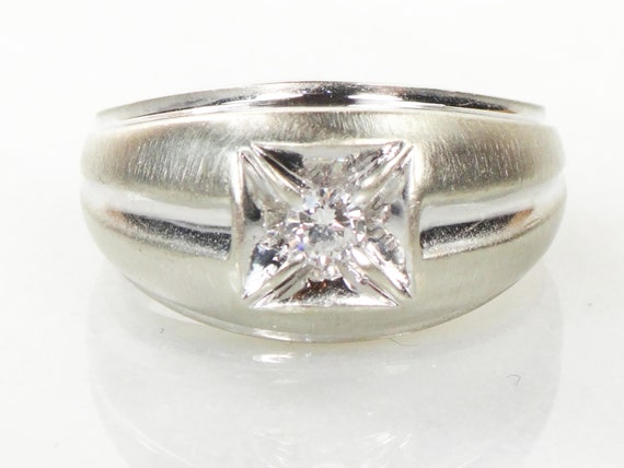 14k White Gold Men's Natural Diamond Ring Vintage… - image 1
