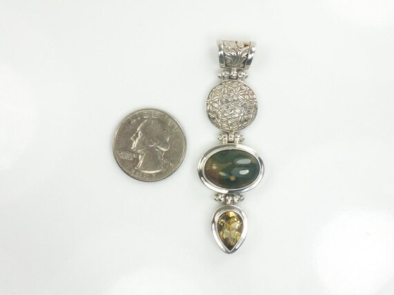 Vintage Long Sterling Silver Green Agate, Citrine… - image 10