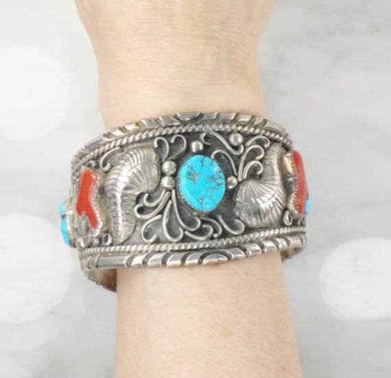 Vintage Large Navajo Sterling Silver Turquoise and Coral - Etsy Canada