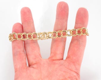 Vintage 14k Yellow Gold Double Link Charm Bracelet with Solid Gold Links 8"