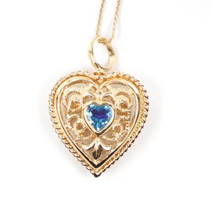 Vintage 14k Gold Heart Necklace: Amethyst & Topaz Reversible Pendant