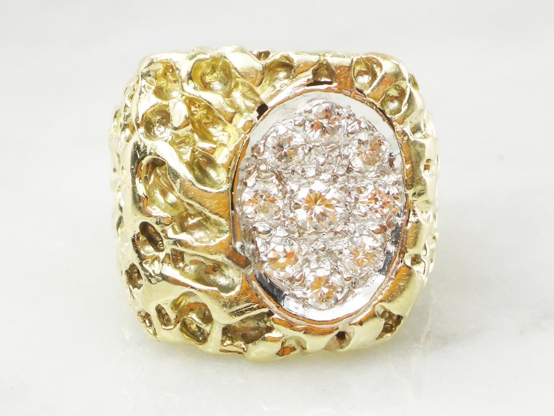 Vintage 14k Gold Mens Diamond Ring Diamond Nugget Ring Heavy - Etsy