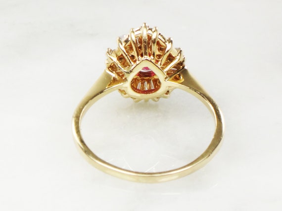 Vintage 14k Yellow Gold Ruby Diamond Ring: Baller… - image 5