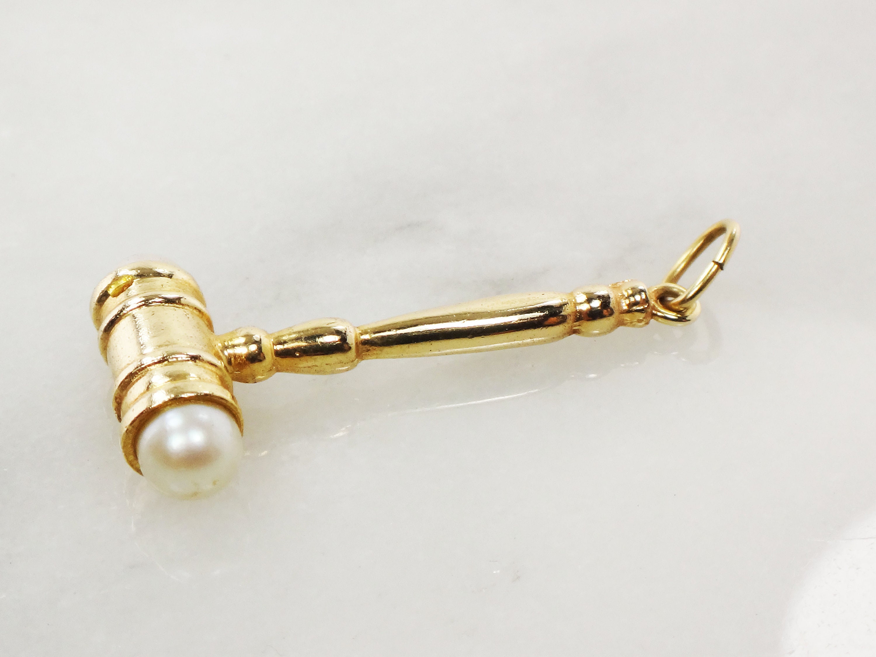 Vintage 14k Gold Gavel Charm with Pearls Yellow Gold Gavel Etsy