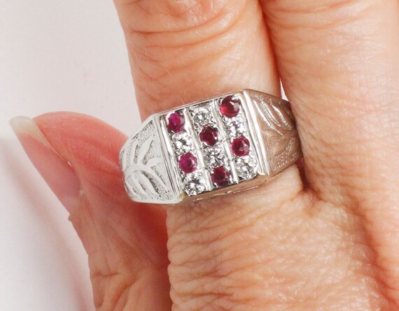 Vintage 14k White Gold Natural Diamond and Ruby R… - image 6