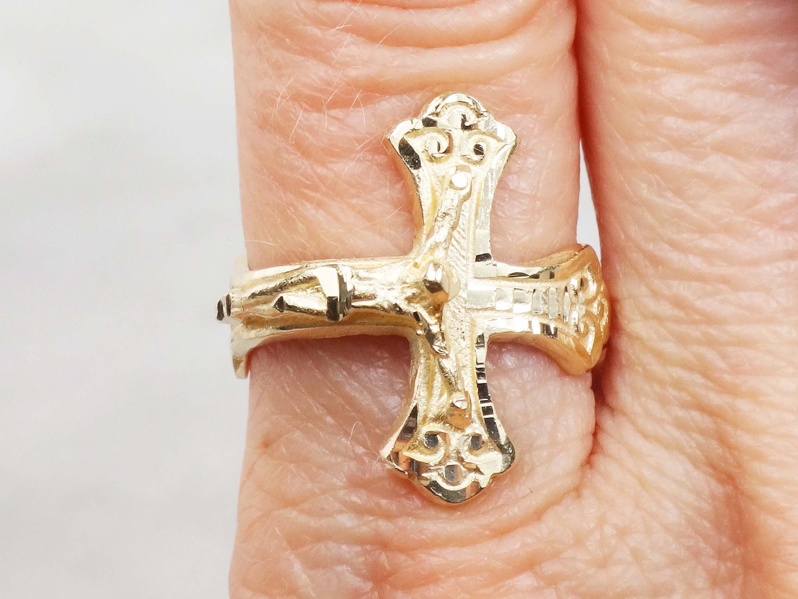 Vintage 14k Gold Crucifix Ring Unisex Cross Ring Yellow Gold Etsy