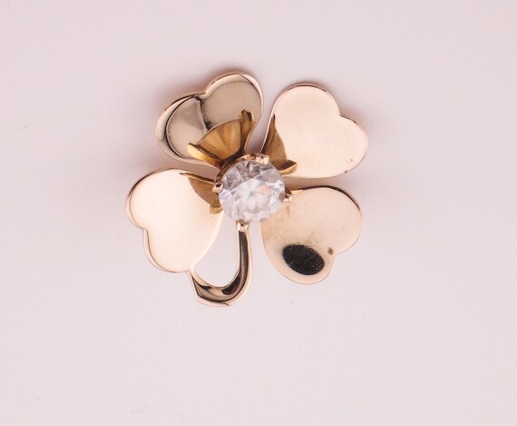 Vintage Large 14k Four Leaf Clover Pin with Clear… - image 3