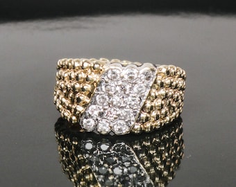 Vintage 14k Yellow Gold Diamond Cigar Band Ring, Size 3.75