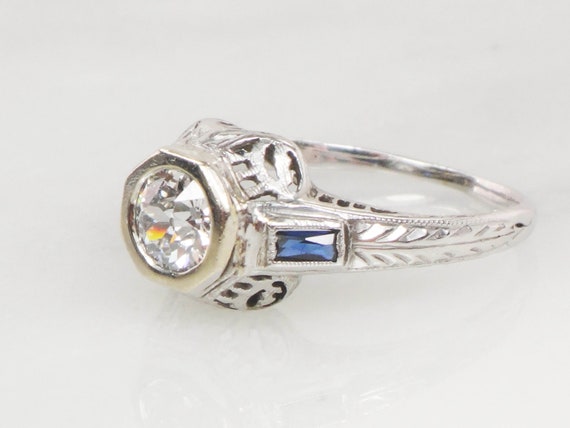 Antique Old Mine Cut Diamond Engagement Ring Art Deco 18k White