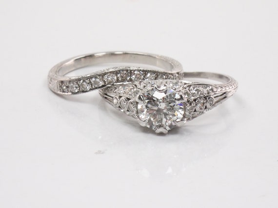 Vintage Platinum Natural Diamond Engagement Ring … - image 2