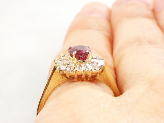 Vintage 14k Yellow Gold Ruby Diamond Ring: Baller… - image 9