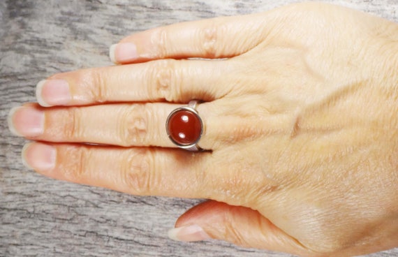 Vintage Sterling Silver Orange Glass Ring Round I… - image 10