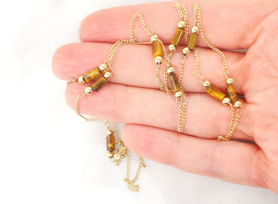 Vintage 14k Gold Tiger Eye Necklace 