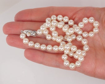 Vintage Saltwater Cultured Pearl Necklace With Silver Clasp
