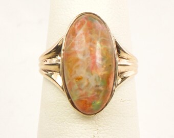 Vintage 10k Yellow Gold Natural Multi-Colored Opal Ring Size 5