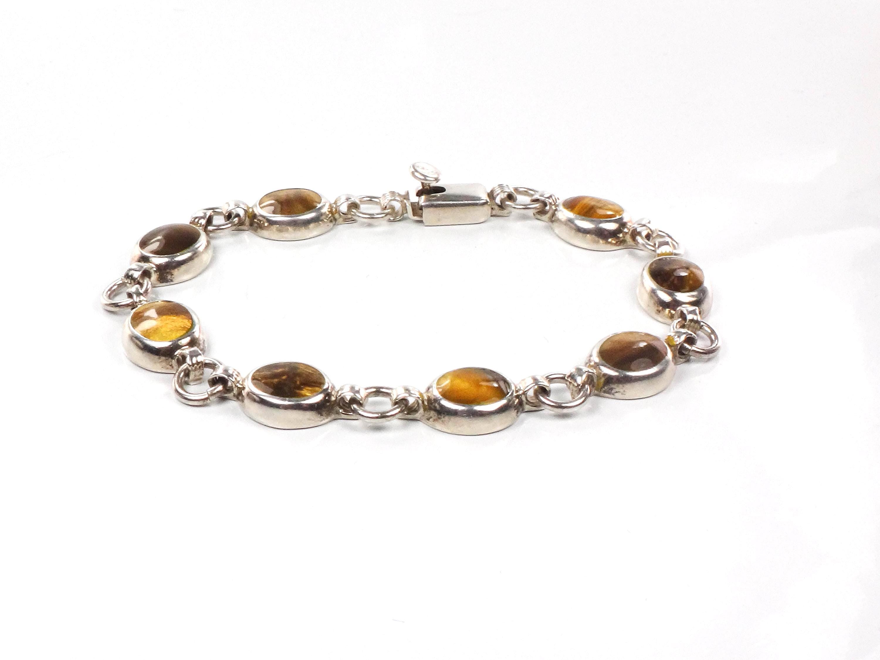 Vintage Sterling Silver Tiger Eye Bracelet, Mexico 925