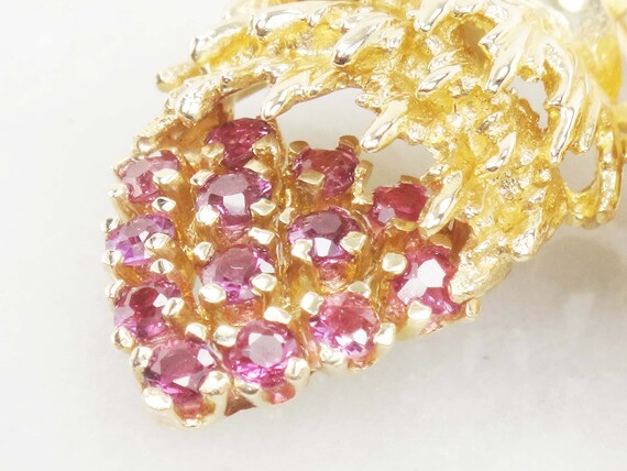 14k Yellow Gold Natural Ruby Strawberries Pin Lar… - image 4