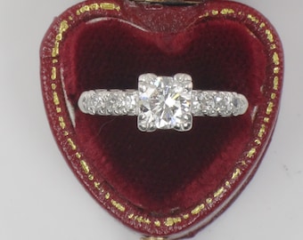 Vintage Platinum Round Natural Diamond  Engagement Ring Approx. .85 Carat Diamond Center