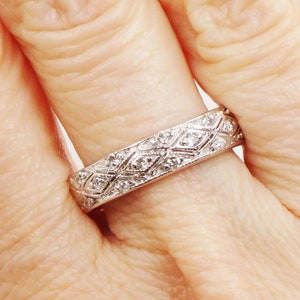 Vintage 14k White Gold Natural Diamond Wedding Band, Approx .35 CT TDW Size 6.25 image 7