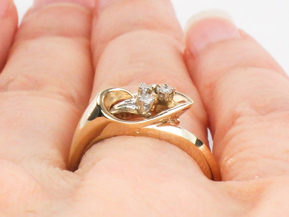 Dainty 10k Yellow Gold Diamond Ring Vintage Solid… - image 8